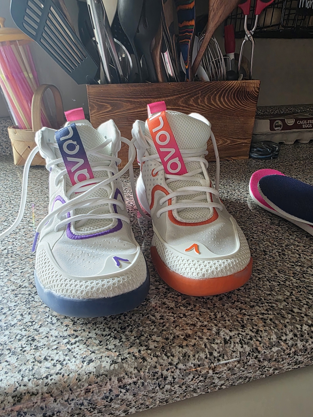Women’s White Athletic Sneakers with Blue & Orange Accents